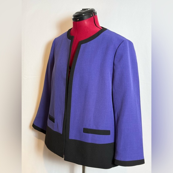 NWT Kasper Jacket Women's Size 14 Purple & Black Colorblock Open Front - Picture 12 of 14